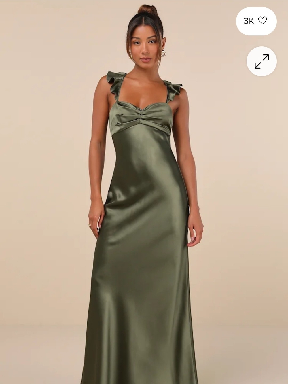 The Lulus Exuberant Luxury Olive Green Satin Ruffled Dress